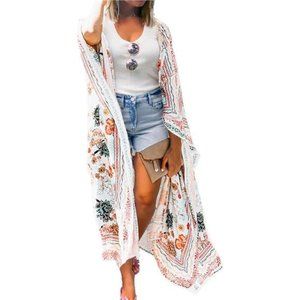 Women's Summer Long Flowy Kimono Cardigans Boho Chiffon Beach Cover Up Tops
